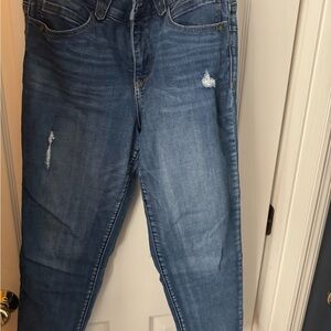 Democracy Women's Blue Boyfriend Jeans with Distressed Accents